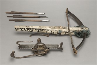 Crossbow Bolt, 1500s-1600s. Germany, 16th-17th century. Wood, leather, steel; overall: 37.2 cm (14
