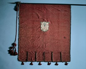 Banner with Medallions of Christ's Passion, 18th century. Spain, 18th century. Crimson silk