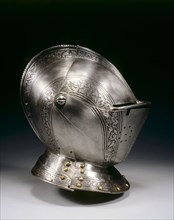 Close Helmet, c. 1575. North Italy, Brescia (?), 16th century. Steel with etched decorative bands