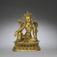 Seated Guanyin, c. 1450. China, Ming dynasty (1368-1644). Gilt bronze; overall: 22.1 x 16.7 cm (8