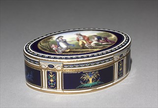Box, late 1700s. Georges Rémond et Cie (Swiss). Gold and enamel; overall: 2.6 x 8.7 x 5.8 cm (1 x 3