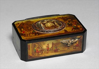 Music Box, 1800s. Switzerland, 19th century. Painted and gilded metal; overall: 3.5 x 10.2 x 6.7 cm