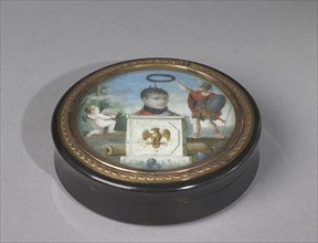 Snuff Box, early 1800s. Switzerland, early 19th century. Tortoiseshell with painted automaton