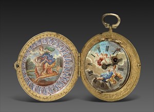 Watch, late 1700s - early 1800s. Marchand (French). Enameled case mounted in engraved gilded metal;