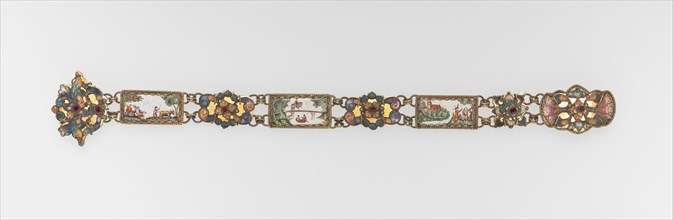 Belt, 1700s. Netherlands, early 18th century. Enamel on copper with gilt metal mounts and cloisonné