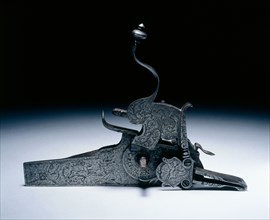 Wheel-Lock from a Hunting Gun, 1600s. Germany, 17th century. Steel, engraved; overall: 22.7 x 16.5