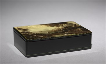Snuff Box, 1800s. Lukutin Factory (Russian). Wood with black lacquer; overall: 2.4 x 8.5 x 5.8 cm