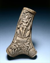 Powder Flask, c. 1580-1600. Germany, late 16th Century. Staghorn with carved relief decoration;