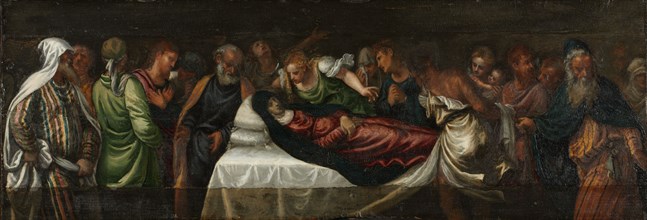 Death of the Virgin, mid-1500s. Italy, Venice, 16th century. Oil on wood; framed: 78.8 x 130.9 cm