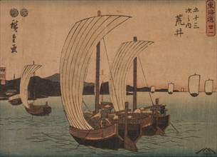Sail Boats, 1839-1864. Ichiryusai Hiroshige II (Japanese, 1826-1869). Color woodblock print; sheet:
