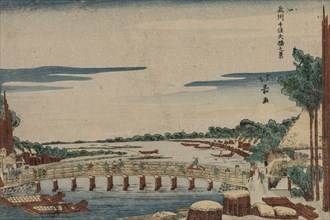 A View of the Great Bridge at Senju in Musashi Province, c. 1820s. Shotei Hokuju (Japanese,