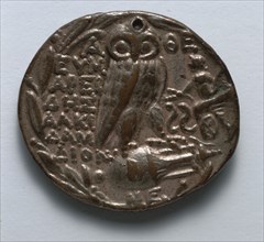 Tetradrachm: Owl Standing (reverse), 150-100 BC. Greece, 2nd century BC. Silver; diameter: 2.2 cm