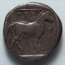 Stater: Free Horse (reverse), 389-369 BC. Greece, Macedonia, Amyntas III. Silver; diameter: 2.1 cm