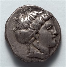Stater: Head of Koré (obverse), 375-340 BC. Greece, Metapontum, 4th century BC. Silver; diameter: 2