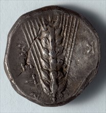 Stater: Ear of Corn  (reverse), 375-340 BC. Greece, Metapontum, 4th century BC. Silver; diameter: 2