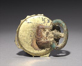 Belt Buckle, 1100s-1200s. Korea, Goryeo period (918-1392). Bronze gilt; diameter: 5 cm (1 15/16 in