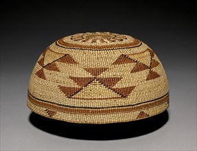 Hat, c  1875-1917. California, late 19th- early 20th century. Plain-twined hazel with decoration in