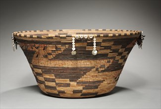 Puberty Basket, 1890. California, Pomo, late 19th century. Coiled, quail and woodpecker feathers,