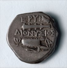 Rhodian Drachma: Heracles (obverse), 387-300 BC. Greece, 4th century BC. Silver; diameter: 1.5 cm