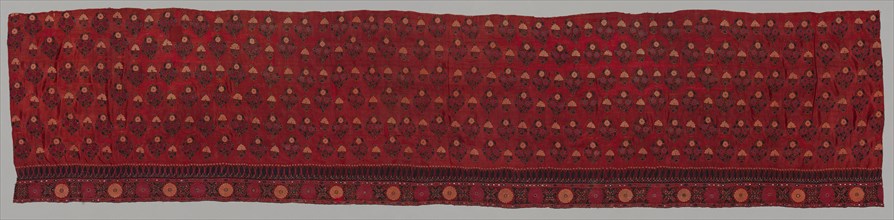 Fragment, 1800s. India, Cutch, 19th century. Embroidery with mirror inserts; overall: 54.6 x 256.5