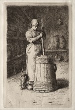 A Woman Churning. Jean-François Millet (French, 1814-1875). Etching