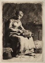 Woman Carding. Jean-François Millet (French, 1814-1875). Etching