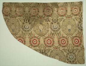 Lampas with double ogival floral pattern on checkered ground, 1550-1575. Turkey, Istanbul. Lampas: