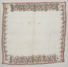 Headcloth, 1800's. Albania, 19th century. Linen, embroidered with silk; overall: 104.2 x 101.7 cm
