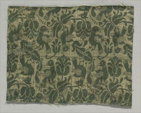 Fragment with Birds and Floral Motif, 1600s. Italy or Spain ?, 17th century. Damask, silk; overall: