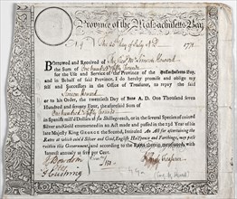 Loan Certificate. Nathaniel Hurd (American, 1730-1778). Engraving