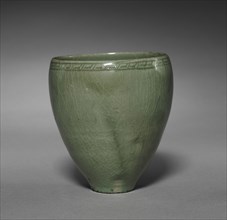 Cup with Incised Thunder Design, 1100s-1200s. Korea, Goryeo period (918-1392). Celadon; diameter of