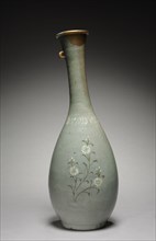 Bottle with Chrysanthemum Design, 1100s. Korea, Goryeo period (918-1392). Celadon ware with inlaid