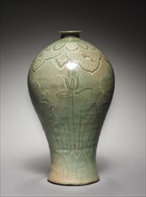 Vase with Inlaid Lotus and Reed Design, 918-1392. Korea, Goryeo period (918-1392). Celadon ware