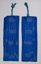 Jade String Pendant (left) for the Royal Ceremonial Costume, late 1800s-early 1900s. Blue silk,