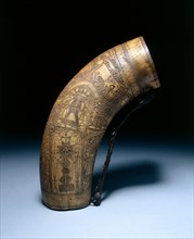 Powder Flask, late 1700s-ealry 1800s. Spain, late 18th-early 19th century. Cowhorn, incised;