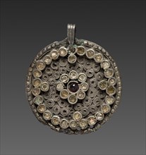 Disk Pendant, 300s-700s. Merovingian, Migration period, 4th-8th Centuries. Silver with glass