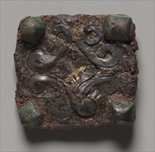 Plaque, 600s. Merovingian, Burgundian, Migration period, 7th century. Iron with gold and silver