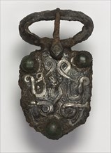 Belt Buckle and Tab, 600s. Frankish, Migration period, 7th century. Iron with silver overlay;