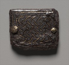 Plaque, 600s. Merovingian, Burgundian, Migration period, 7th century. Iron inlaid with gold and