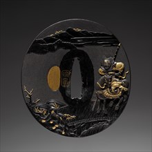 Sword Guard, mid 19th century. Yoshishige (Japanese). Bronze and gold foil; diameter: 7.7 cm (3