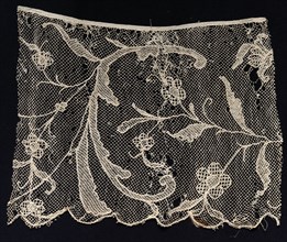 Fragment of a Border with Floral Motif, 18th century. Spain, 18th century. Needle lace, filet/lacis