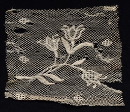 Fragment of a Band with Floral Motif, 18th century. Spain, 18th century. Needle lace, filet/lacis
