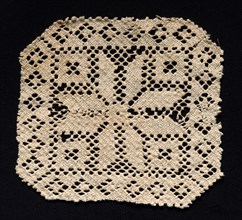Fragment with Floral Motif, 17th-18th century. Spain, 17th-18th century. Needle lace, filet/lacis