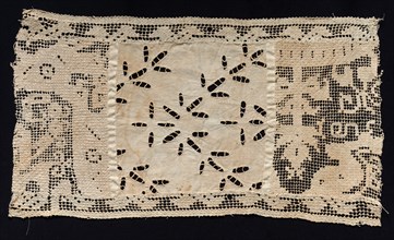Fragment of Band with Vegetal Motifs, 17th century. Spain, 17th century. Needle lace, filet/lacis