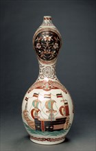 Bottle with "Southern Barbarians" Design, 1700s. Japan, Saga Prefecture, Arita Kilns, Edo Period