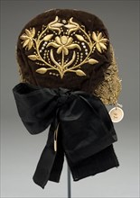 Embroidered Headdress, 1700s. Germany, Schleswig, 18th century. Embroidery, velvet ground