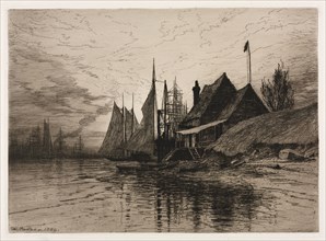 109: Evening, New York Harbor, 1884. Henry Farrer (American, 1843-1903). Etching