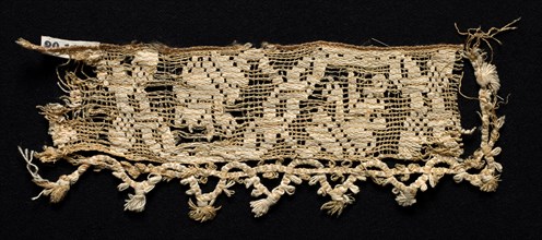 Fragment of a Border with Abstract Pattern, 16th century. Italy, Sicily, 16th century. Needle lace,