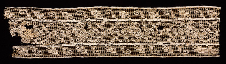 Fragment of a Band with Abstract Pattern, 1500s-1600s. Italy, 16th-17th century. Needle lace,