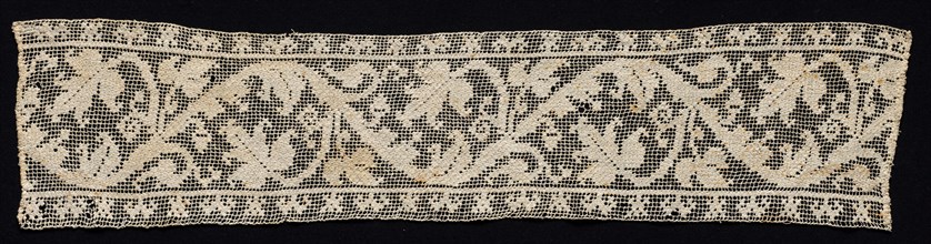 Fragment of a Band with Vine Scroll and Leaves, 16th-17th century. Italy, 16th-17th century. Needle